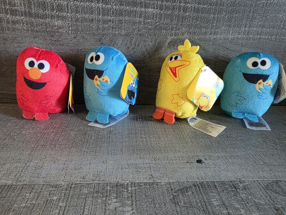 4 Sesame Street Podpals Mini Plush Toy Lot Elmo Cookie Monster Big Bird Set G34